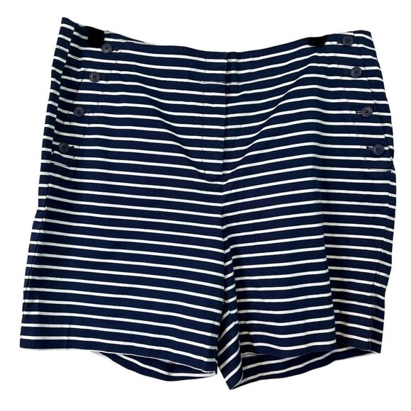 Talbots Women's Nautical Coastal Navy Striped Button Detail Sailor Short Size 14 - Picture 1 of 12